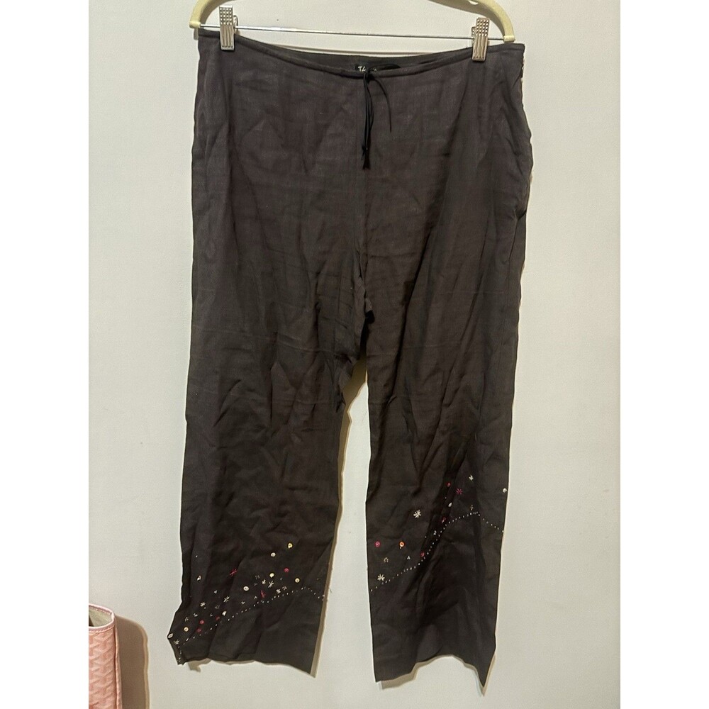 Vintage Beaded Brown Linen Tahari Pants Size 34” Waist